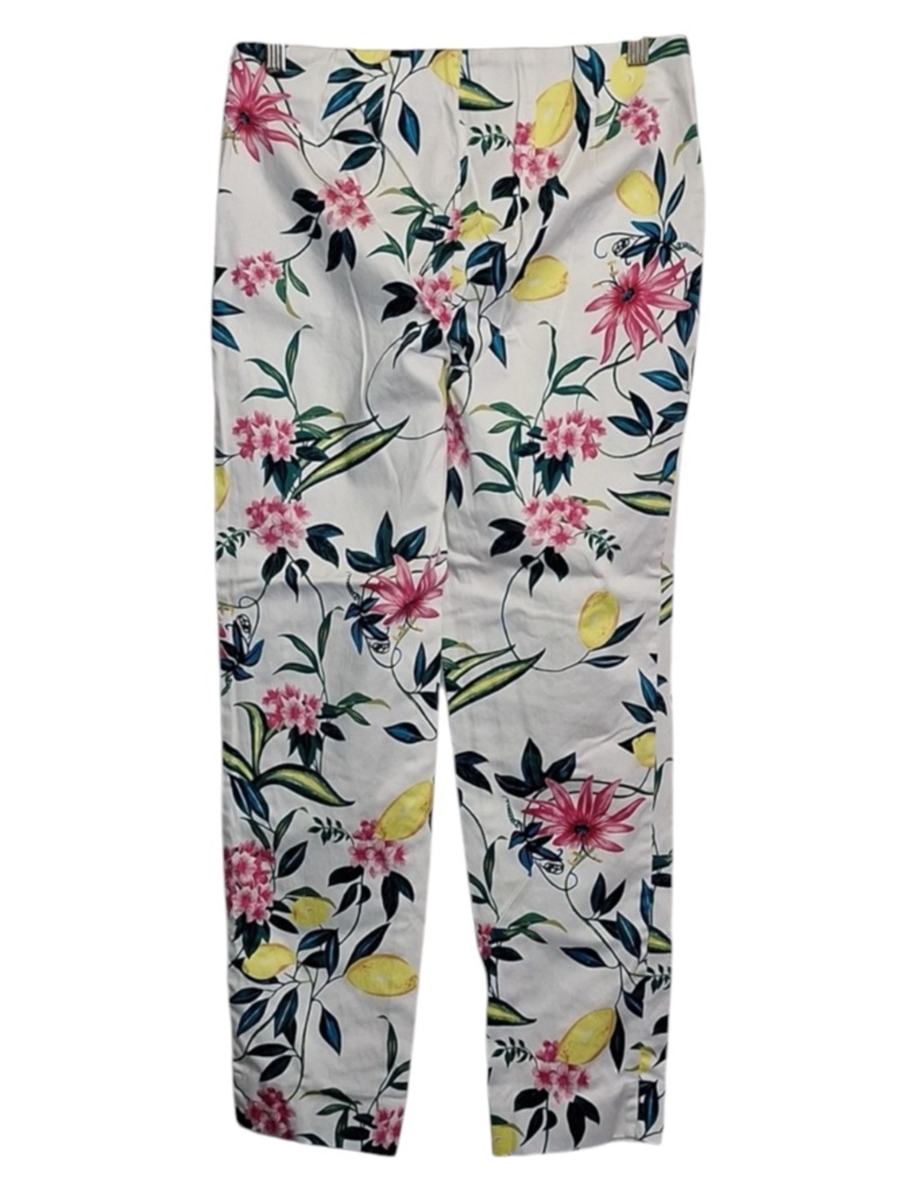 RSVP by TALBOTS White Ankle Pants with Yellow Lemon & Pink Floral Print Size 10 - Picture 4 of 12
